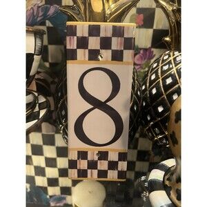 NEW Mackenzie-Childs Tile Ceramic HOUSE NUMBER EIGHT 8 COURTLY CHECK  7" X 3"